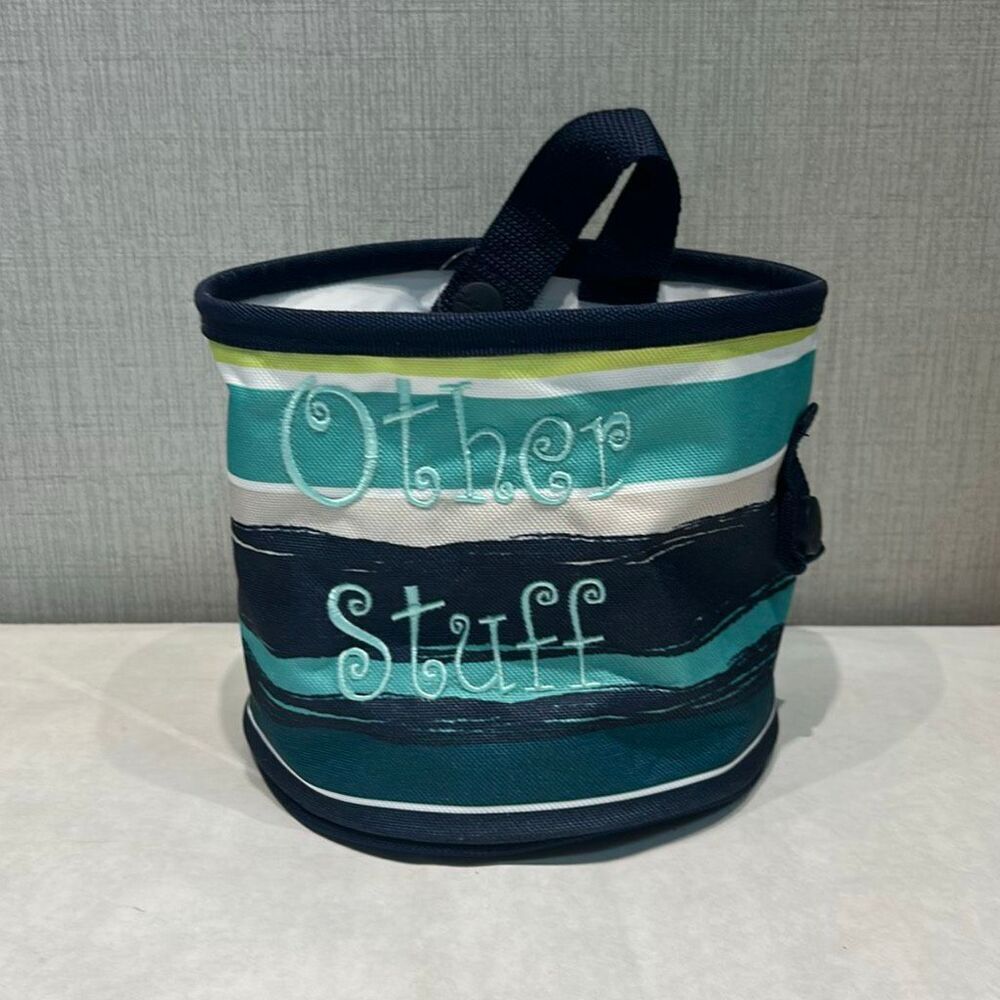 Thirty-One Oh Snap Bin Navy Blue Sea Stripe Pattern Small Round Strap OTHER STUF